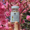 Calm & Zen capsules in front of a cherry blossom tree